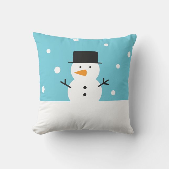 Cute Snowman on snow background for Christmas Cushion (Front)