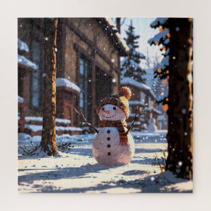 Cute snowman on the street jigsaw puzzle