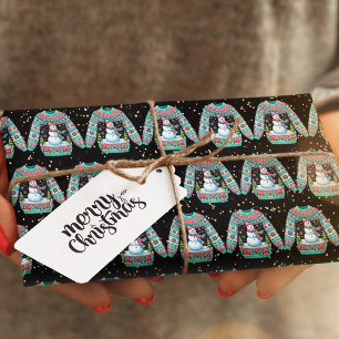 Cute Snowman on Ugly Christmas Sweater Wrapping Paper