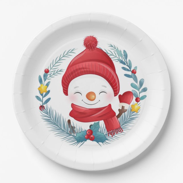 Cute Snowman  Paper Plate (Front)