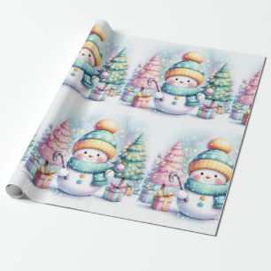 Cute Snowman Pastel Christmas Large Scale Wrapping Paper