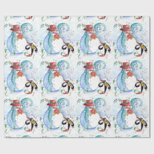 CUTE SNOWMAN & PENGUIN'S WINTER SERENADE Christmas Wrapping Paper