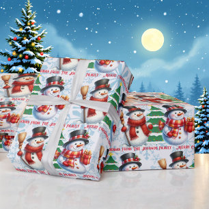 Cute Snowman Personalise Text Christmas Giftwrap Wrapping Paper