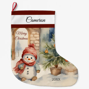 Cute Snowman Personalised Large Christmas Stocking