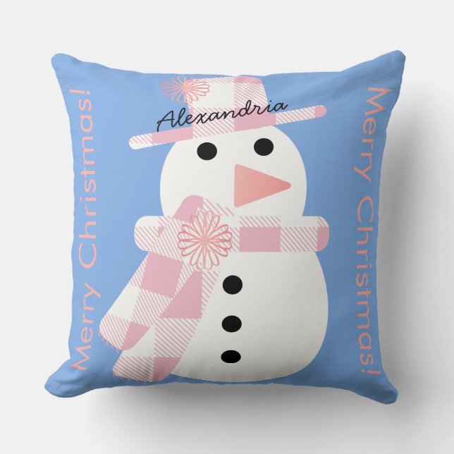 Cute Snowman Personalised Merry Christmas Cushion (Front)
