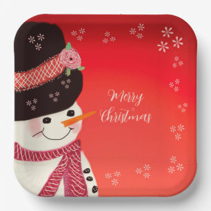 Cute Snowman Personalised Square Paper Plate