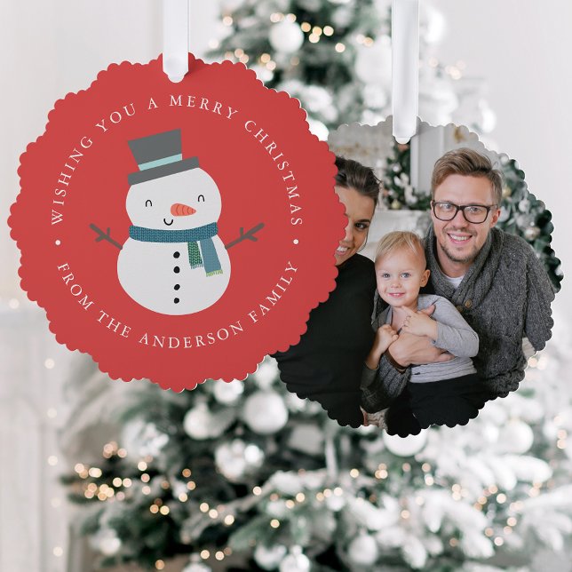 Cute Snowman Photo Holiday Tree Decoration Card (Creator Uploaded)