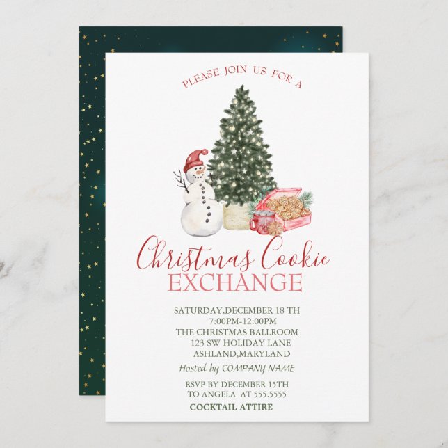 Cute Snowman,Pine Tree,Cookies Invitation (Front/Back)