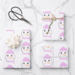 Cute Snowman Pink Christmas Party Wrapping Paper Sheet<br><div class="desc">Christmas Snowman Pink Hat Scarf</div>