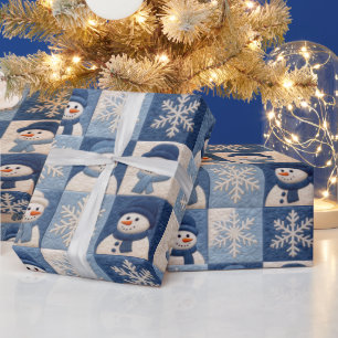 Cute Snowman Quilt Christmas Holiday Wrapping Paper