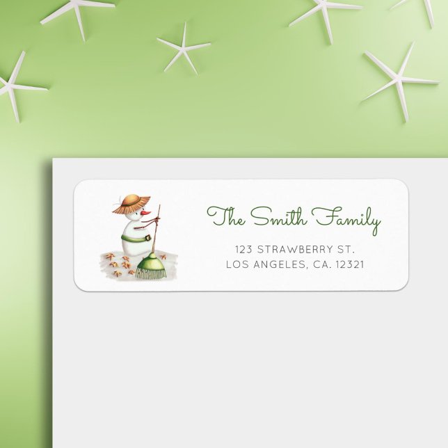Cute Snowman Raking Leaves Fall Return Address Label (Creator Uploaded)