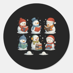 Cute Snowman Reading Books Christmas Winter Book L Classic Round Sticker