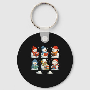 Cute Snowman Reading Books Christmas Winter Book L Key Ring