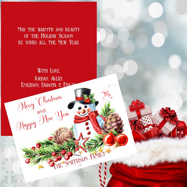 Cute Snowman Red And White Personalised Holiday Card (Creator Uploaded)