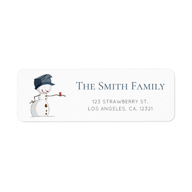 Cute Snowman Red Bird Winter Return Address Label (Front)