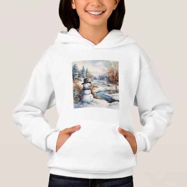 Cute Snowman River Winter Log Cabin (Front)