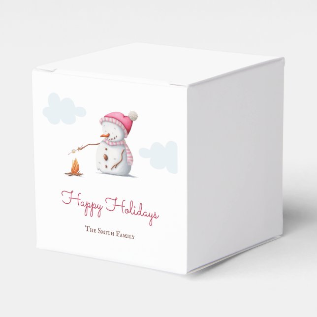 Cute Snowman Roasting Marshmallows Christmas Favour Box (Front Side)
