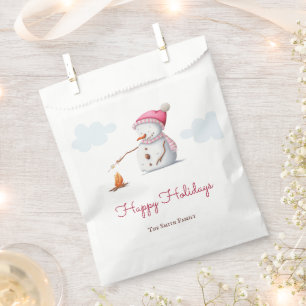 Cute Snowman Roasting Marshmallows Favour Bag