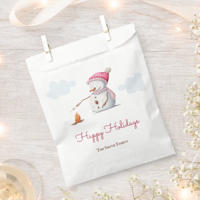 Cute Snowman Roasting Marshmallows  Favour Bag (Clipped)