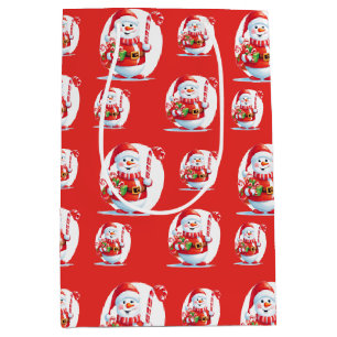 Cute Snowman Santa Xmas Sweet Candy Cane Pattern Medium Gift Bag