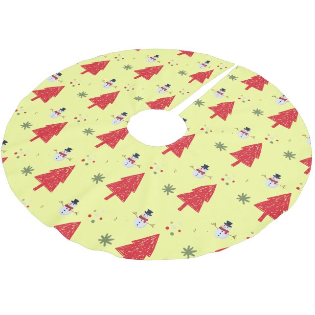 Cute snowman Santa Xmas tree Seamless pattern Brushed Polyester Tree Skirt (Angled)