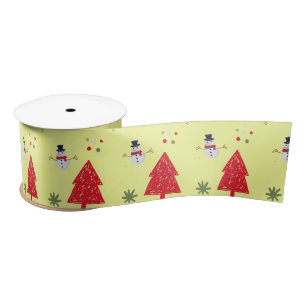 Cute snowman Santa Xmas tree Seamless pattern Satin Ribbon