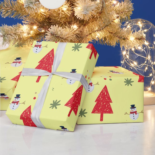Cute snowman Santa Xmas tree Seamless pattern Wrapping Paper (Holidays)