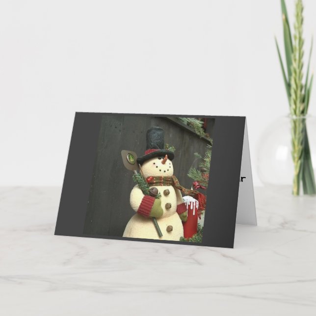CUTE SNOWMAN SAYS MERRY CHRISTMAS/HAPPY NEW YEAR HOLIDAY CARD (Front)