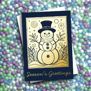 Cute Snowman Season's Greetings Foil Holiday Card