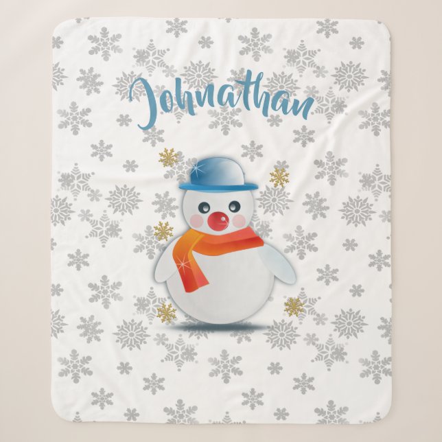 Cute Snowman Sherpa Blanket (Front)