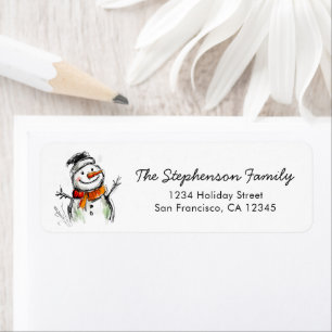 Cute Snowman Sketch Christmas Return Address Label