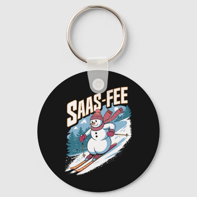 Cute Snowman Skiing  Key Ring (Front)