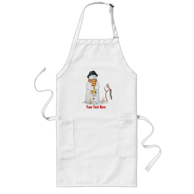 Cute snowman smiling in the snow for christmas long apron (Front)