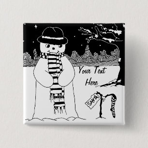 cute snowman smiling in the snow scene christmas 15 cm square badge