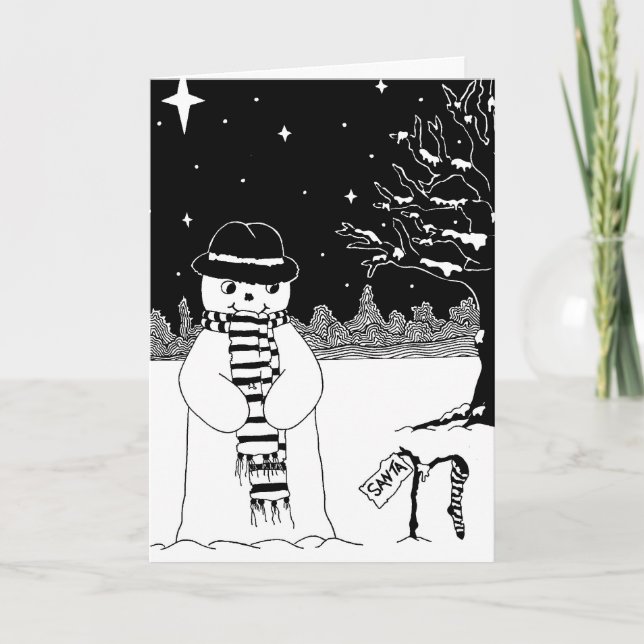 cute snowman smiling snow scene at christmas holiday card (Front)