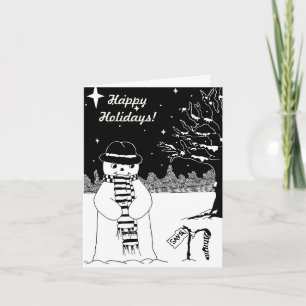 cute snowman smiling snow scene for christmas holiday card