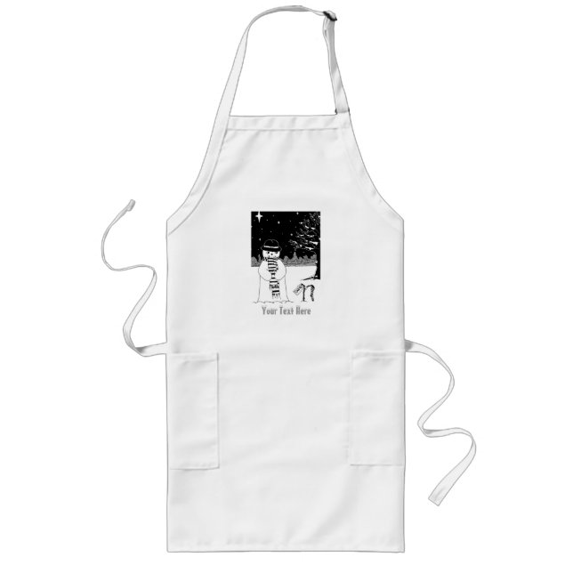 cute snowman smiling snow scene for christmas long apron (Front)
