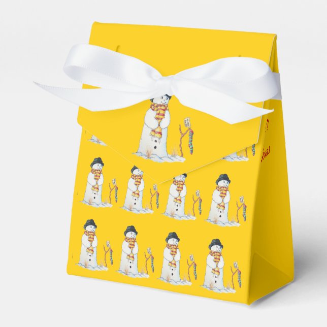 Cute snowman smiling snow sene for christmas favour box (Front Side)