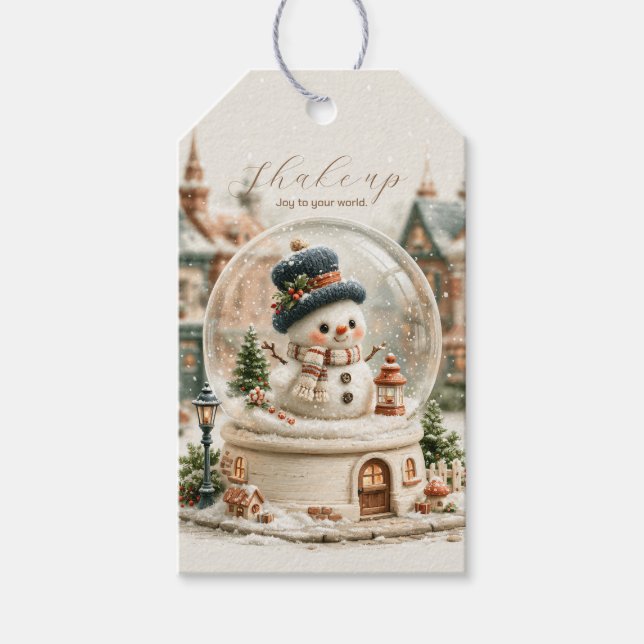 Cute Snowman Snow Globe Gift Tags (Front)