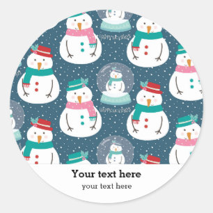 Cute snowman snow globes classic round sticker