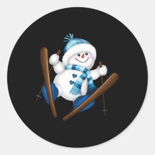 Cute Snowman Snowboarding Snowboarder Christmas Gi Classic Round Sticker