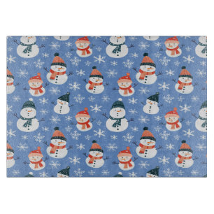 Cute Snowman Snowflake Seamless Pattern Christmas Cutting Board