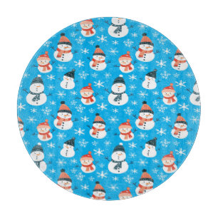 Cute Snowman Snowflake Seamless Pattern Christmas Cutting Board