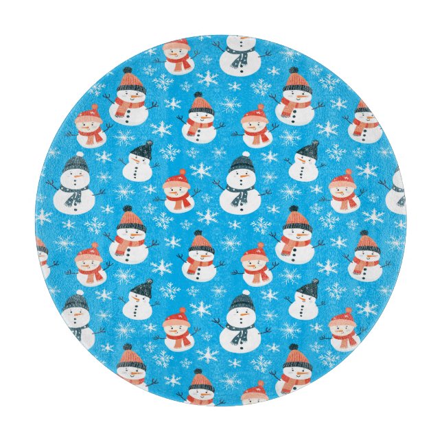 Cute Snowman Snowflake Seamless Pattern Christmas Cutting Board (Front)