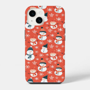Cute Snowman Snowflake Seamless Pattern Christmas iPhone 14 Case