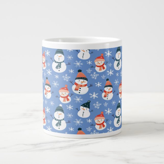 Cute Snowman Snowflake Seamless Pattern Christmas Large Coffee Mug (Front)