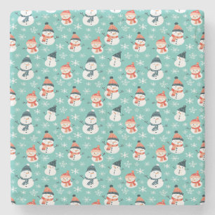 Cute Snowman Snowflake Seamless Pattern Christmas Stone Coaster