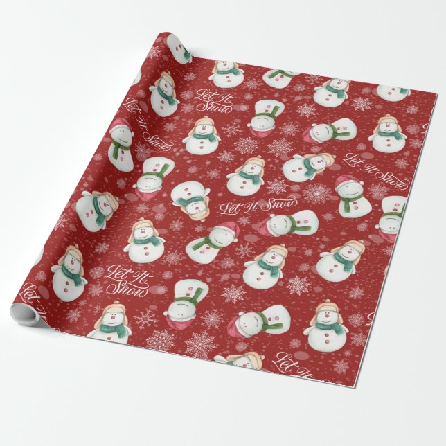 Cute Snowman Snowflake Whimsical Christmas Wrapping Paper (Unrolled)