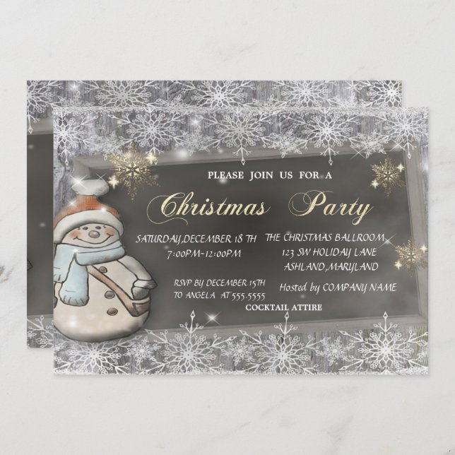 Cute Snowman, Snowflakes Corporate Christmas  Invitation (Front/Back)