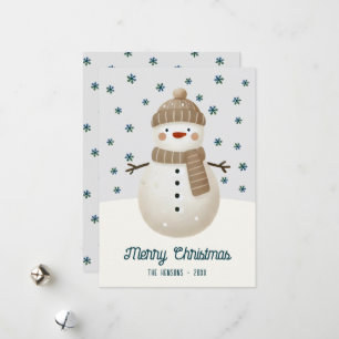 Cute Snowman Snowflakes Drawing Christmas Holiday Card